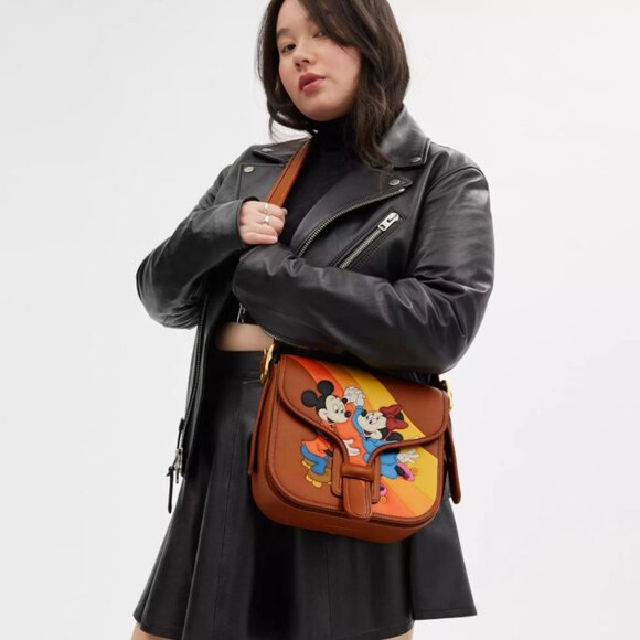 NWT Disney X Coach Courier Bag Mickey Mouse & Minnie Mouse Purse Leather - Picture 3 of 10